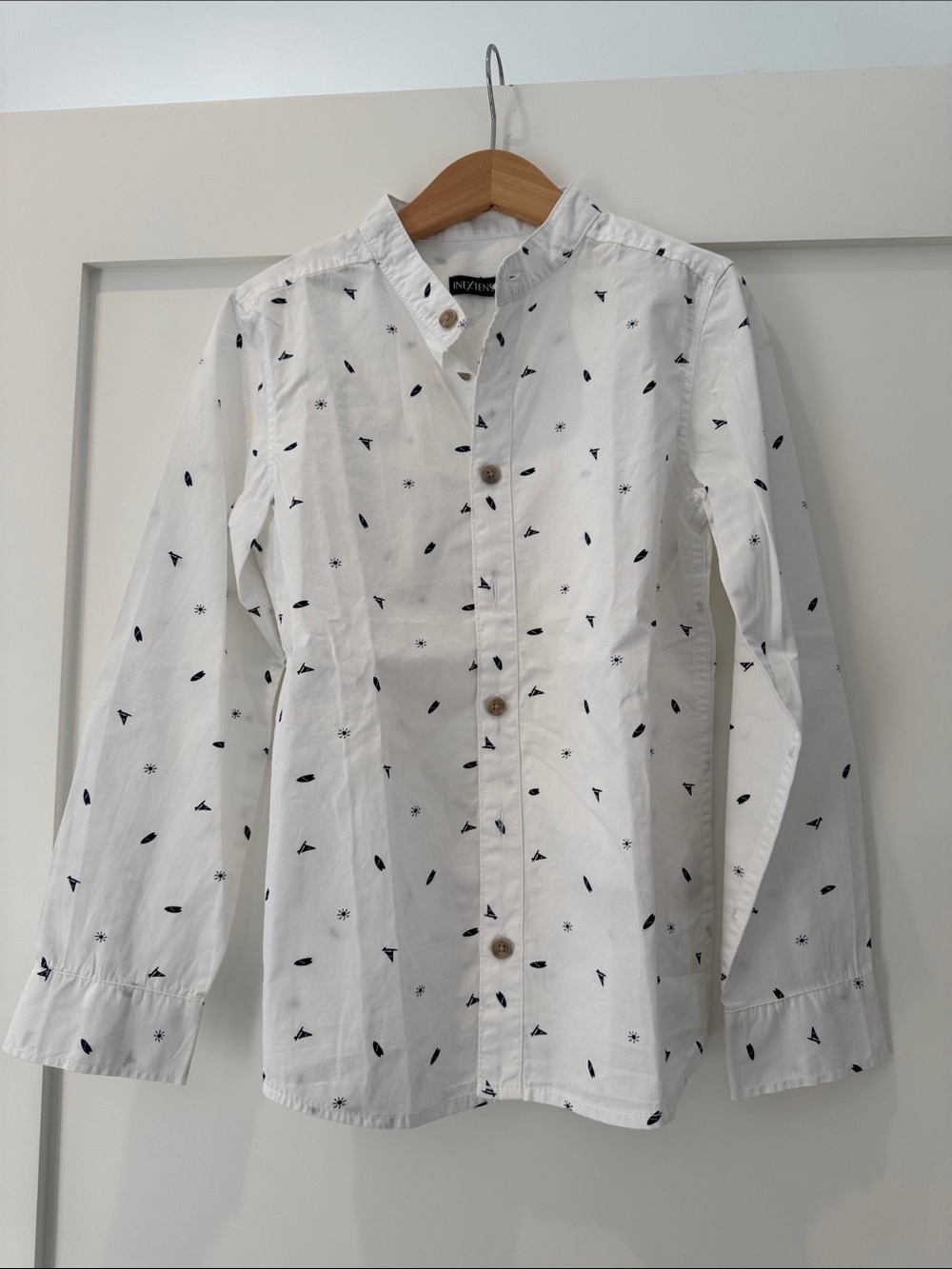 White Printed Button-Up Shirt
